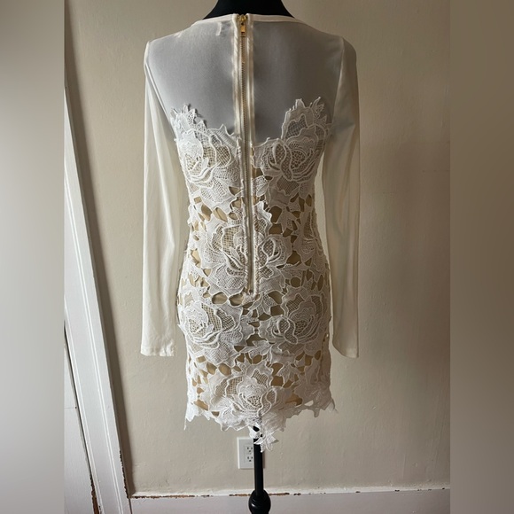 Love-cat lace/sheer mesh combo, off white dress, gold back zip, size L, like new - Picture 5 of 8
